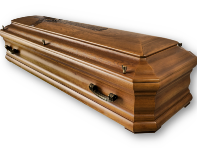 Ciemna dębowa trumna z krzyżem