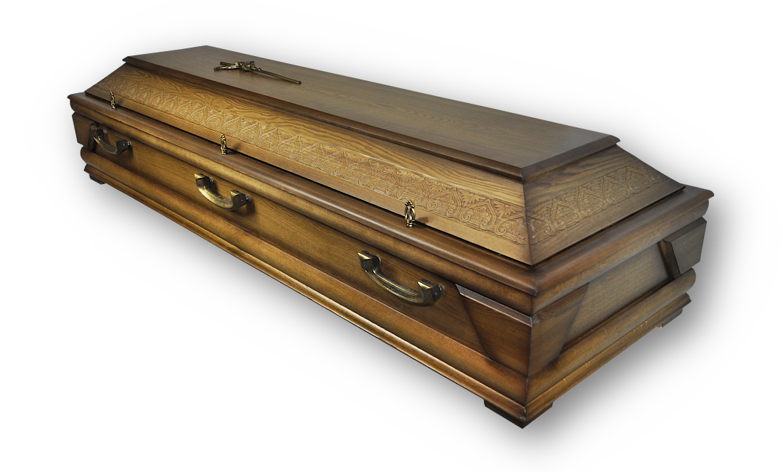 Rustykalna trumna dębowa z ornamentem - Tanie usługi pogrzebowe Rustykalna trumna dębowa z ornamentem